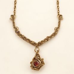 Handmade Wire-Wrapped Necklace with Red Stone