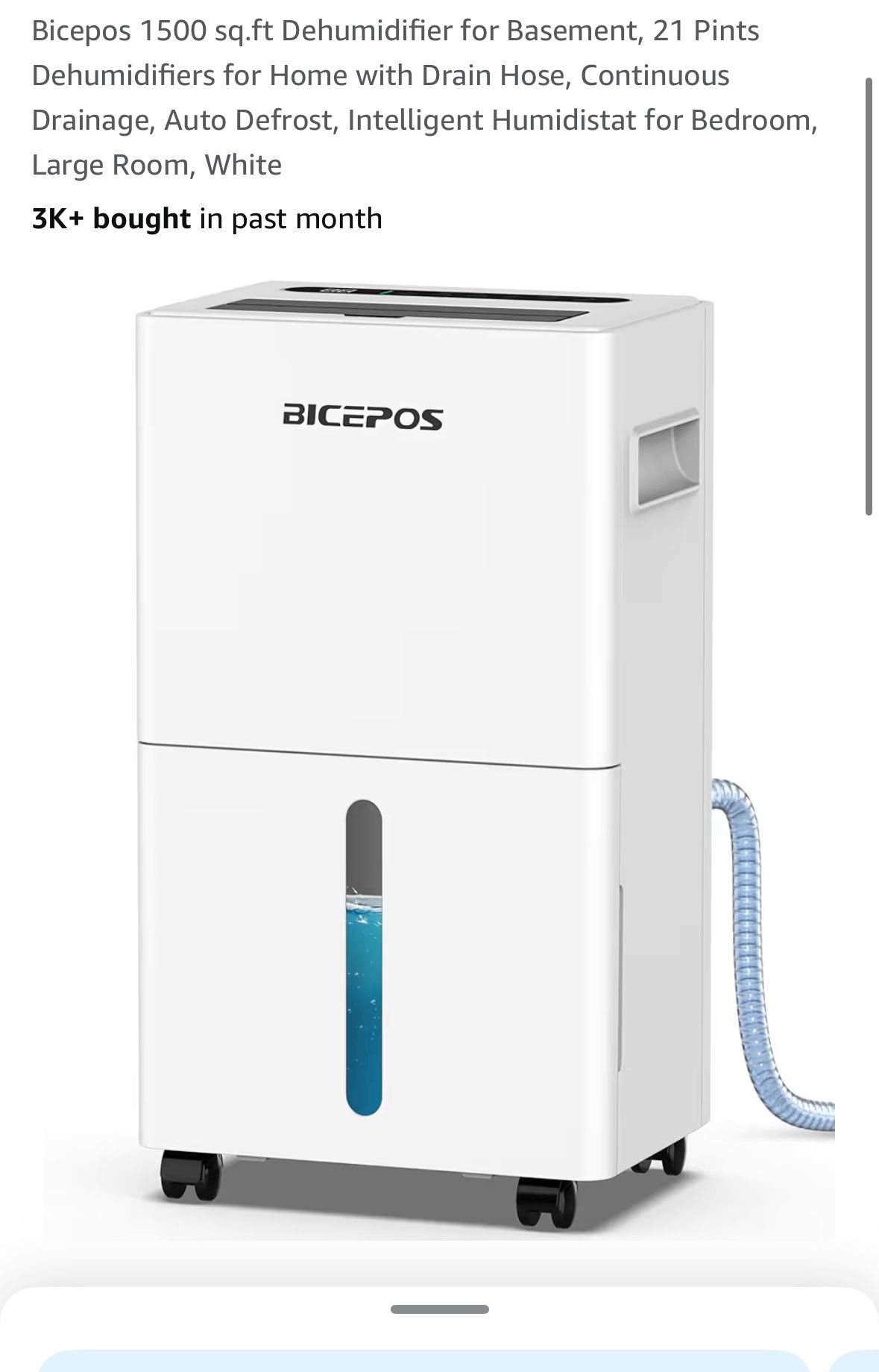 Bicepos 1500 sq.ft Dehumidifier for Basement, 