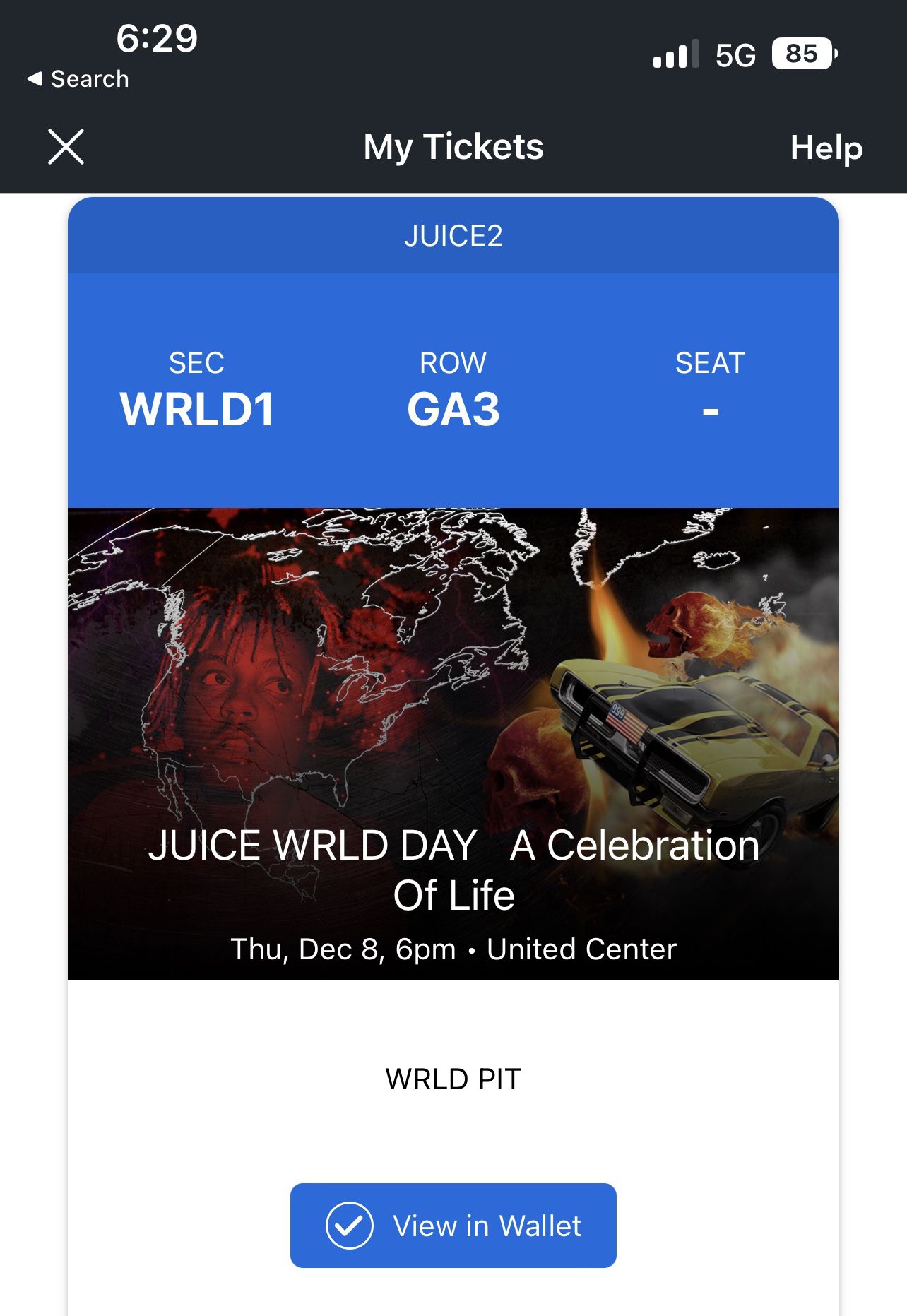 Juice Wrld Day Floor Ticket!