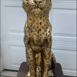 3 foot tall, golden leopard statue