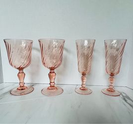 4 Vintage Pink Wine Goblets France