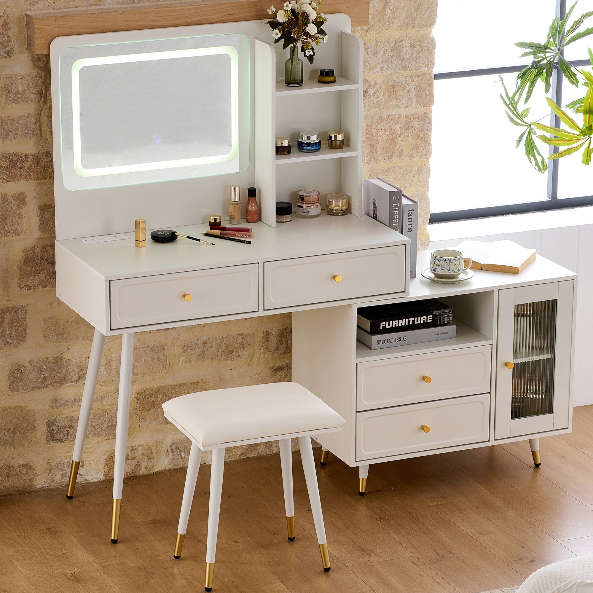 Makeup Vanity Desk with Mirror and Lights