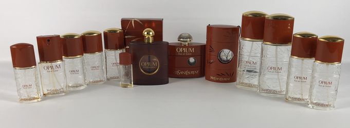Lot of 13 EMPTY Opium Perfume Bottles by Yves Saint Laurent