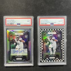 2023 Prizm Nolan Smith #382 SILVER AUTO PSA 9 & PSA 10 CHECKERBOARD PHI EAGLES 2 SLABS TOTAL 