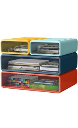 Office Storage Box with Drawers, (Fire red (big) + sea blue (big) + yellow (small) + green (small)