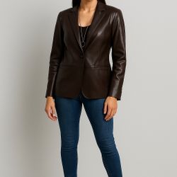 Alfani genuine leather blazer in a rich dark brown croc-embossed finish. 