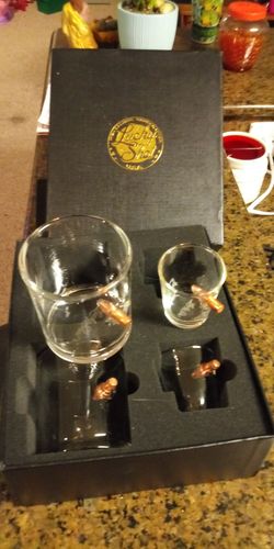 Whiskey and shot glass .308 bullet glass