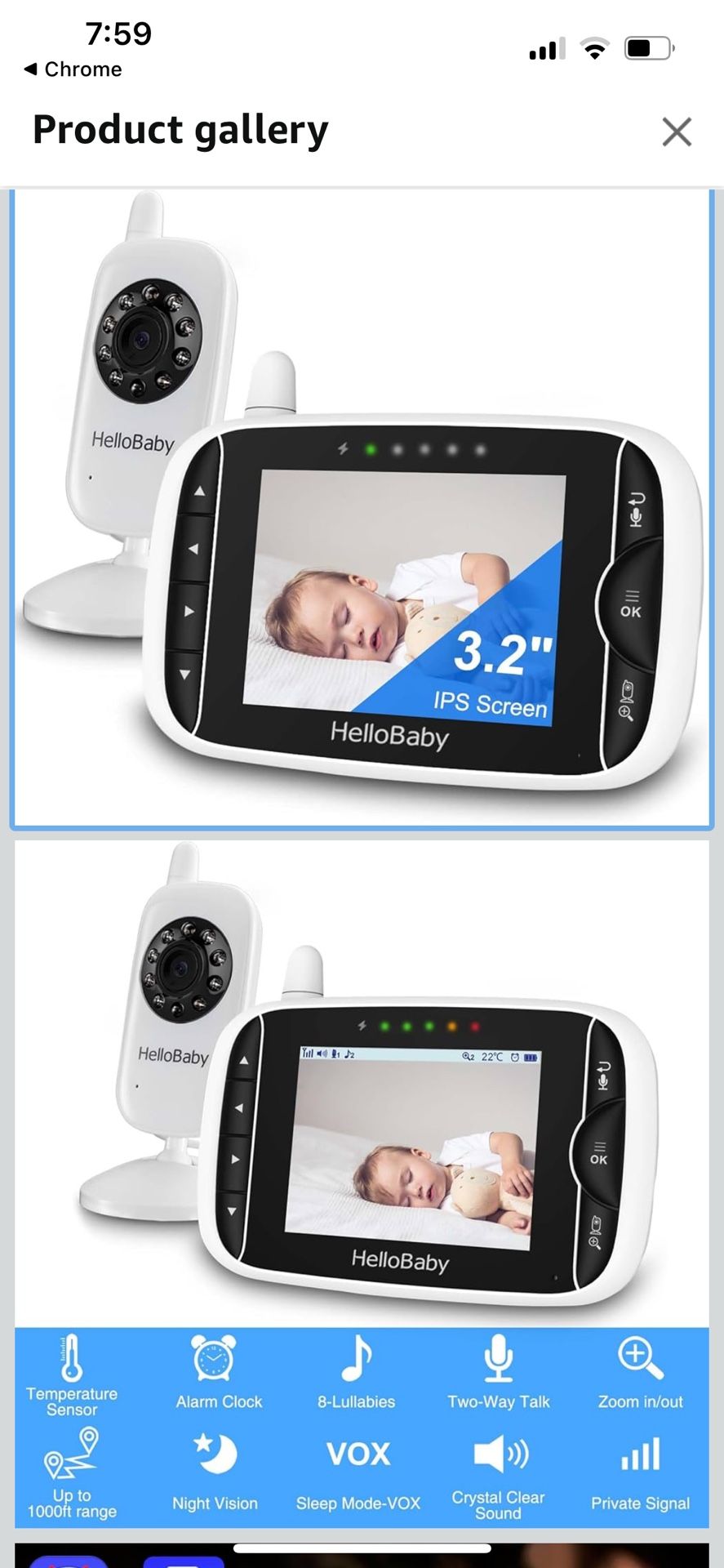 Video Baby Monitor with Camera and Audio, 3.2Inch LCD Display, Infrared Night Vision, Two-Way Audio and Room Temperature Monitoring,Lullaby,Sound Acti