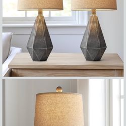 PoKat 20.25" Rustic Farmhouse Table Lamp Sets of 2 for Living Room Bedroom Deep Grey