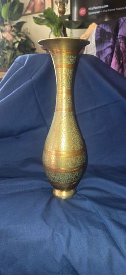 Brass Etched Floral Vase