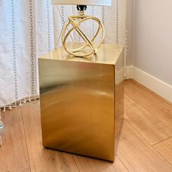 Brass Cube Side Table / Modern Pedestal Gold
