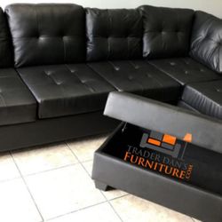 Leather Sectional Sofa Couch With Storage Ottoman