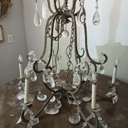 DENNIS AND LEEN Holly Hunt ROCK CRYSTAL Iron Chandelier 36” Wide Louis XIV Style