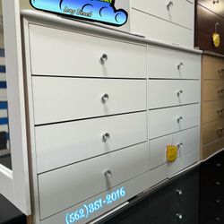 Compressed 8 Drawer Dresser w Diamond Knobs- WHITE 