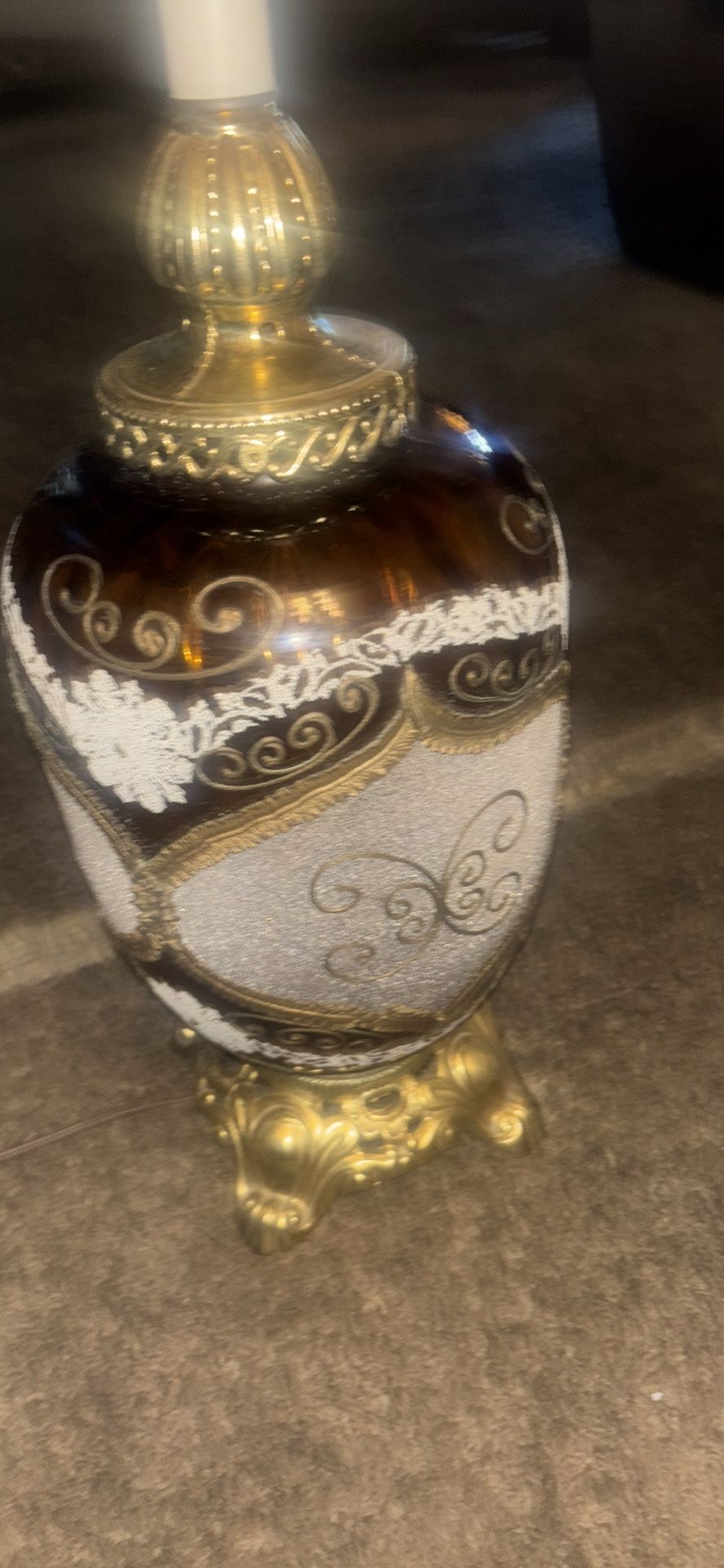 Beautiful Vintage Lamp With New Golden Colored Lamp Shade