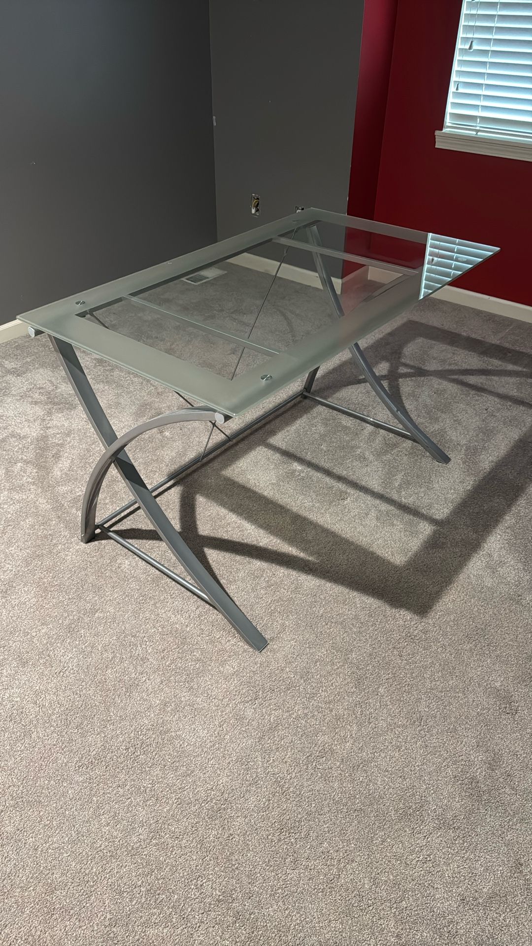 Glass Top Desk With Silver / Brushed Nickel Finish