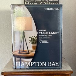 Table Lamp Hampton Bay Higgins Black Tripod Table Lamp, New in Box