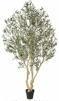 #T 8FT Large Artificial Olive Tree with Thick Trunk and Realistic Leaves, Full and Dense Natural Look, Sturdy Base, Modern Home or Office Décor, $90