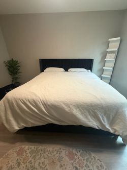 King size bed frame (frame only) veloure texture. ($500 new) cash only