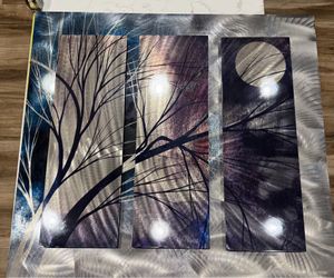 3 panel Moon and Tree Metal Art