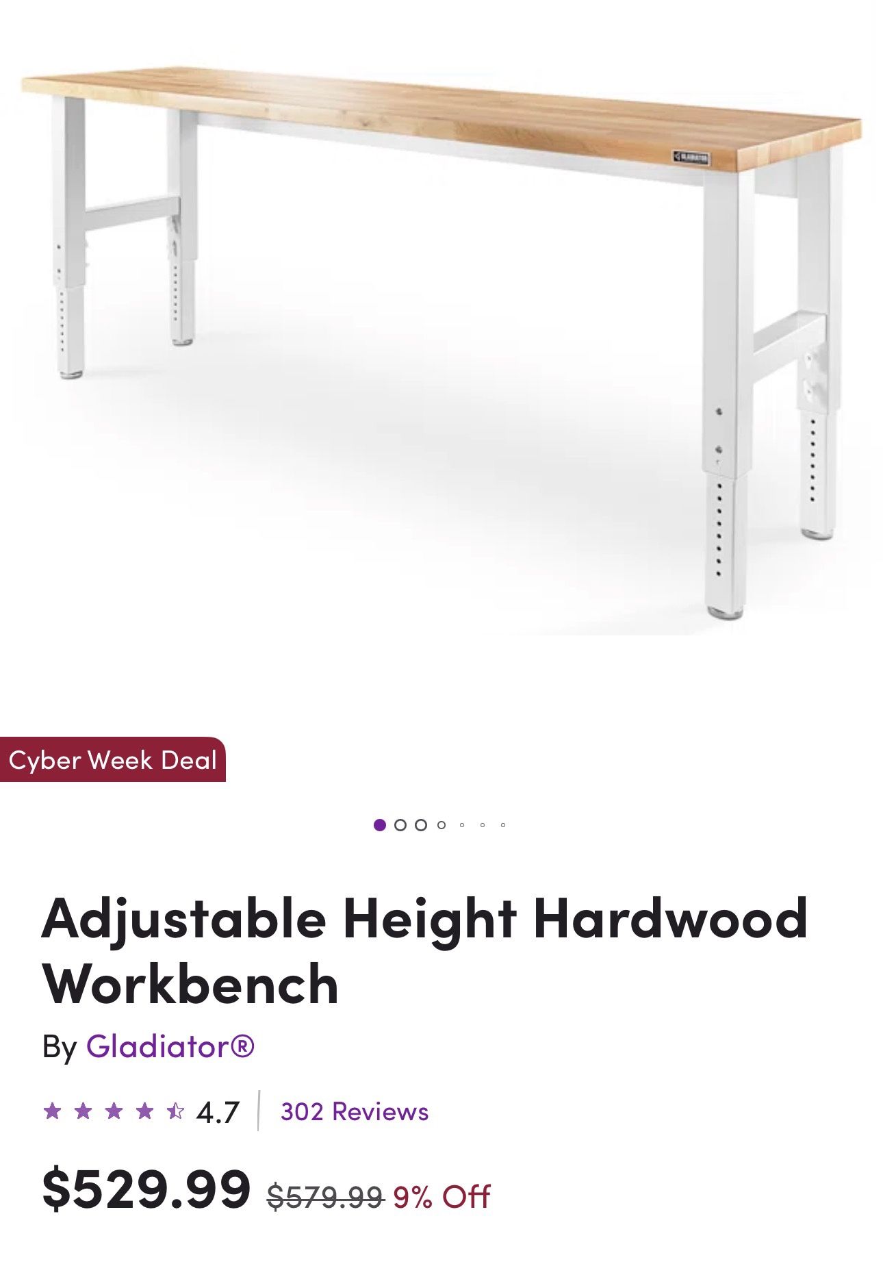 Gladiator Heavy Duty Workbench, 41” H X 72” W X 25” D