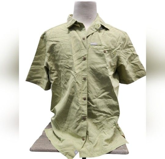 Columbia Size 2X Green White Plaid Button Down Shirt