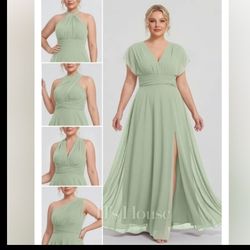 Dress Wrap Maxi Gown with Plunge Neckline Convertible Multiwrap