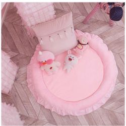 Kids Rug Round Ultra Fluffy Soft Playroom Solid Color Baby Crawling Mats Thick Game Blanket Floor Playmats Removable Washing Child Activity Round Rug