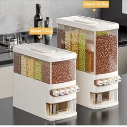 Storage Bin Cereal Dispenser, 5-Grid Compartment Size Grain Dispenser, 5 in 1 Clear Rice Dispenser w/Hopper, 27lb Grain Storage Container, Sealed Gran