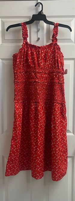 Brand new red smocked peasant midi dress size XL