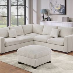 Corduroy Sectional Sofa With Ottoman