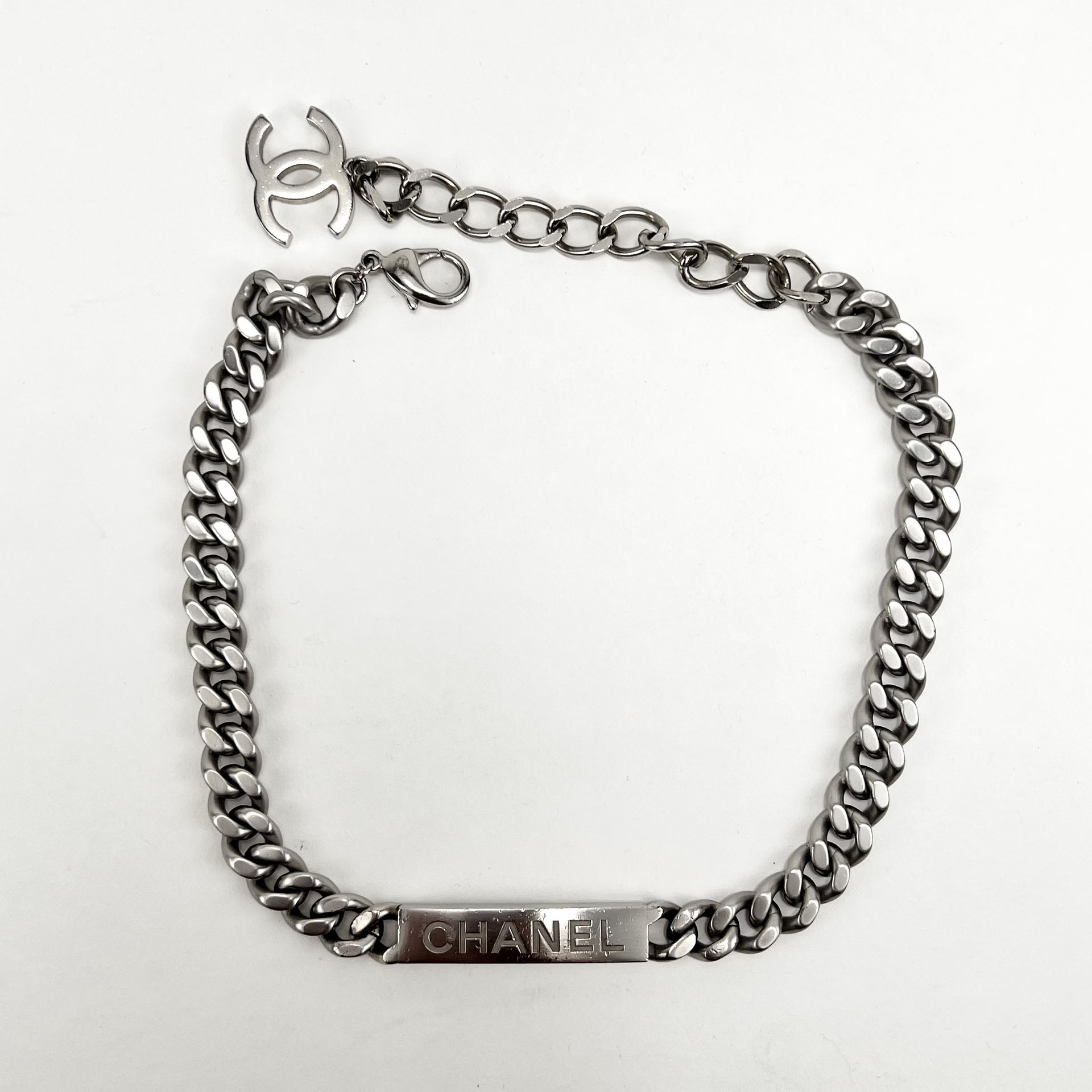 CHANEL by KARL LAGERFELD ID Logo Curb Link Chain Necklace 15P
