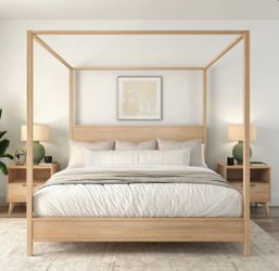 Max And Lilly Haven Canopy Bed with Square Post and Wood Headboard (King), Blonde by Maxwood Furniture, Inc,W11(contact info removed),BRAND NEW