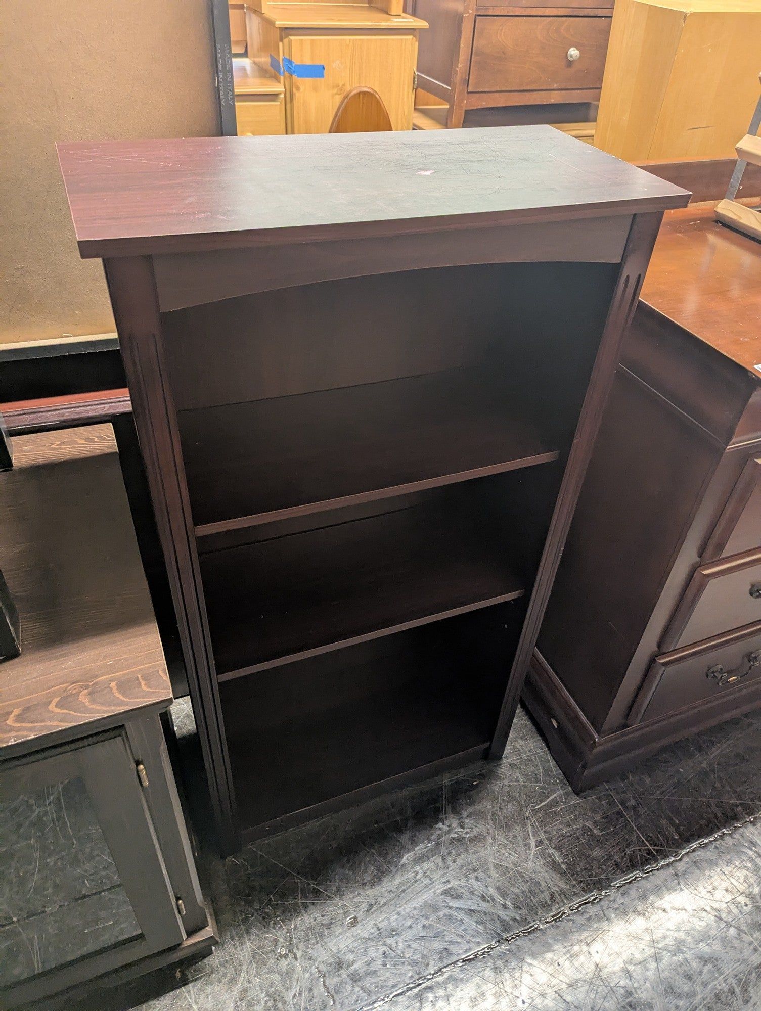 Dark Brown Wooden Bookcase with Three Shelves