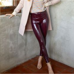 SPANX Women's Faux Leather Leggings, Wine, Small at  Women's