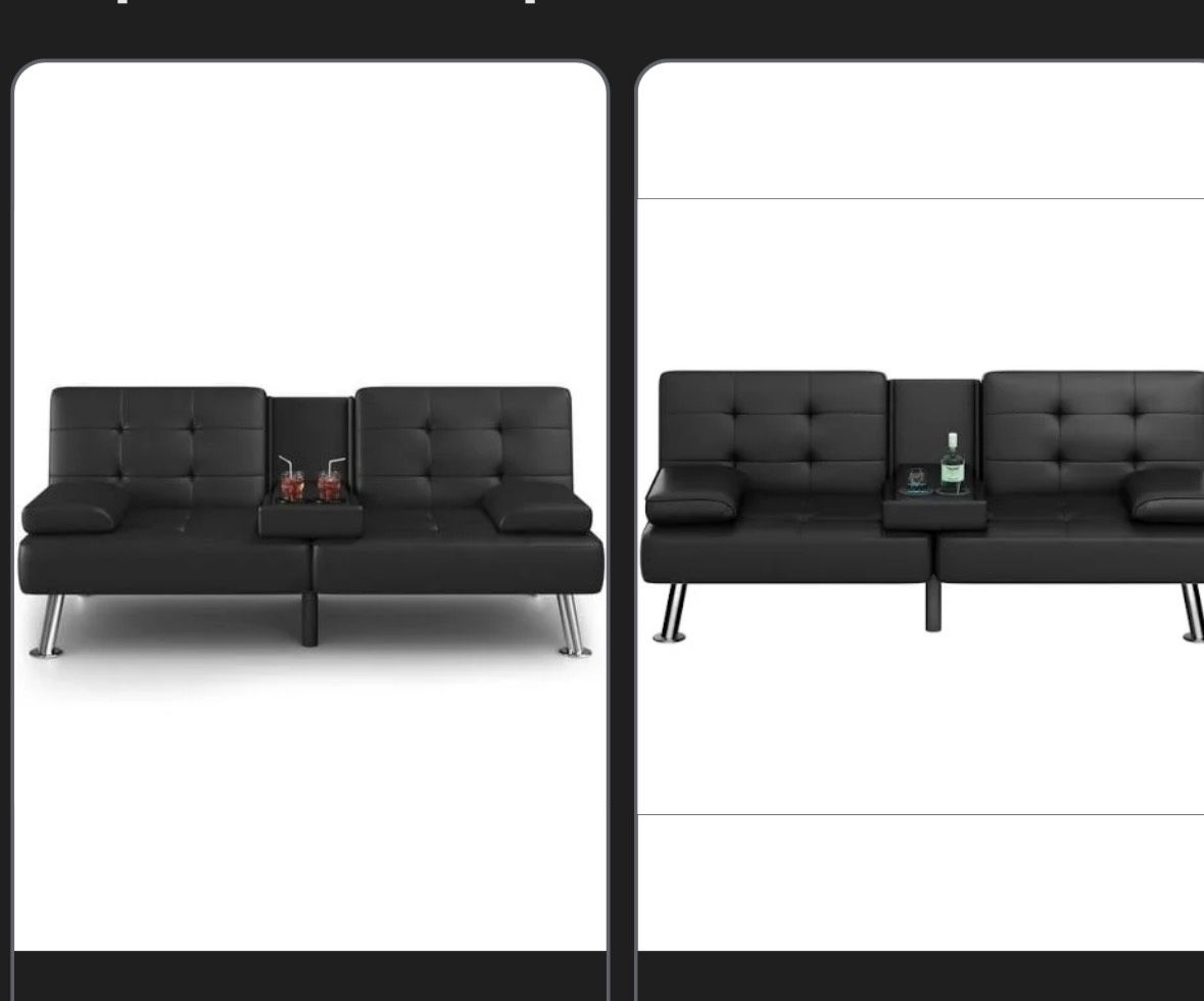 All Black Leather Futon Couch 