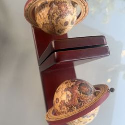 Vintage Spinning World Globe Bookends 