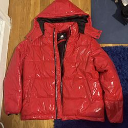 Men’s Red Hooded Zip-Up Puffer Jacket (Small) Streetwear