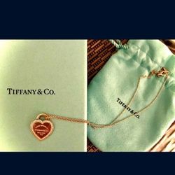 Tiffany & Co. *RARE Discontinued Limited Edition!* 18k Pink Gold Necklace + Genuine Diamond Encrusted: "Return To Heart” Chain Pendant 