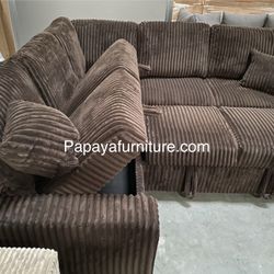 New! Plush Chocolate Sectional Sofa Bed With Storage, Brown Sectional, Sofa, Couch, Corduroy Sectional Couch With Pull-out Bed, Sofabed, Sleeper Sofa 