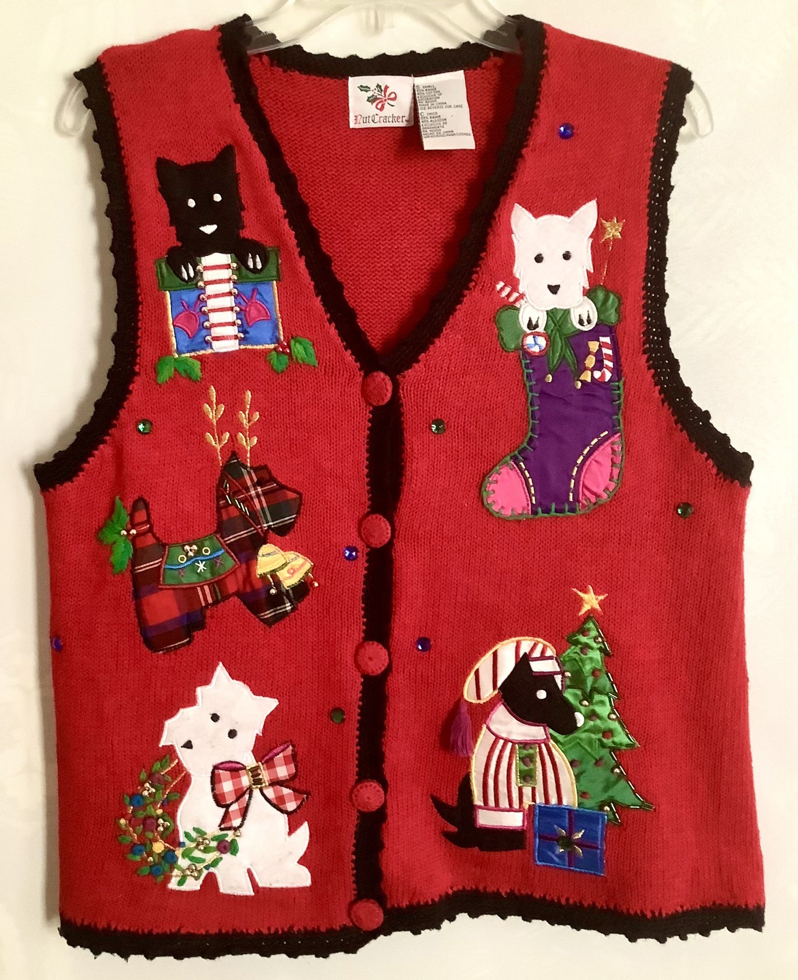 🎄VTG Nut Cracker 5 Dogs Ugly Christmas Vest, 55% Ramie & 45% Cotton, Sz S