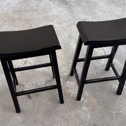 Modern Black Wooden Counter / Bar Stools — Set of 2