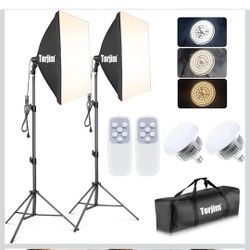 Softbox Photography Lighting Kit 2 Box Lights with LED Bulbs & Remote