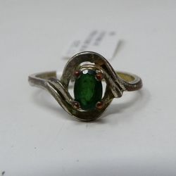 .925 Sterling Silver Ring With Green Stone