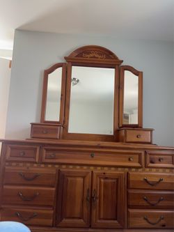 All wood dresser with mirror and lingerie chest