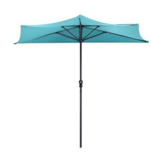 NEW - IN-BOX - 9' TURQUOISE COSTWAY STEEL MARKET HALF  ROUND PATIO/BEACH UMBRELLA 