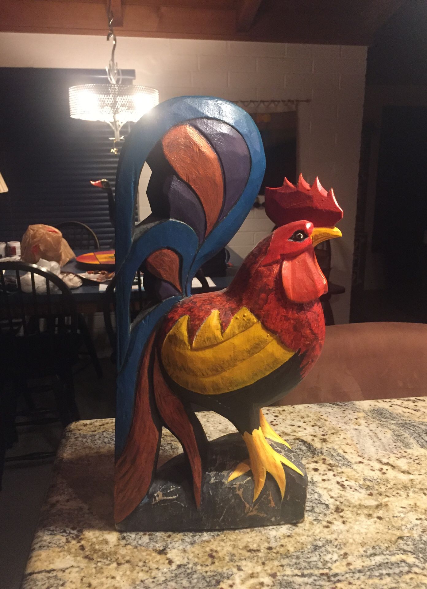 Hand Carved Wood Rooster 16” High
