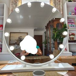 Vanity Mirror with Lights, 24" x 24"   Makeup Mirror with 10X Magnification and Smart Touch Dimmable 3 Modes, 360° Rotation, White NEW IN A BOX, PERFE