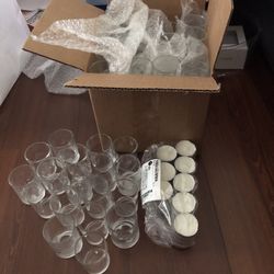 Candle Holder Glass, Around 75 Glasses Clear Color, 24 New Candles