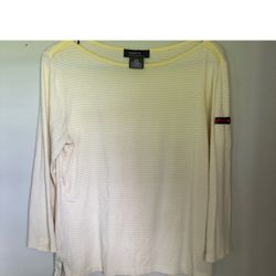 Yellow And White Striped Long Sleeve Pullover Shirt 